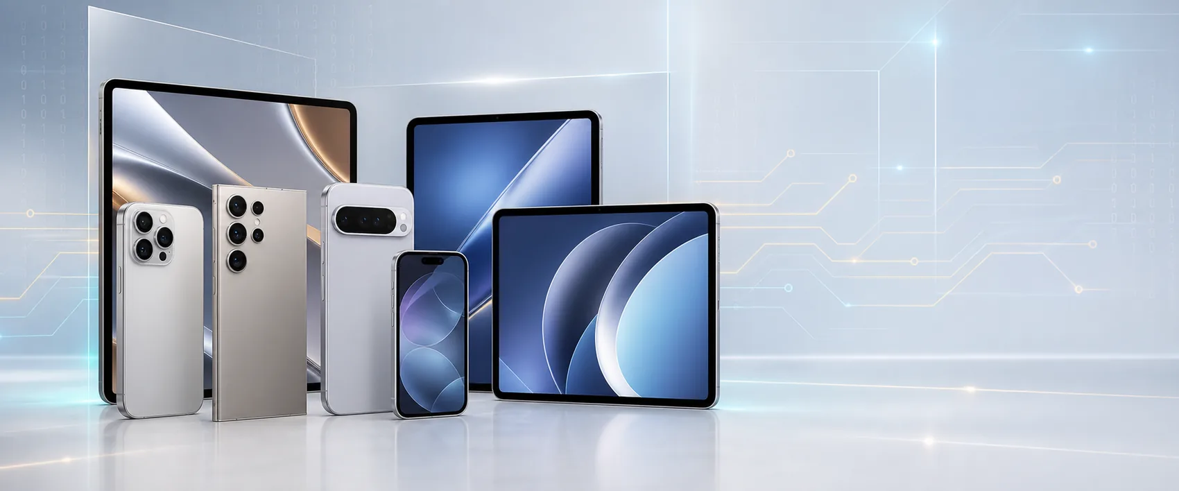 Banner claro de smartphones e tablets